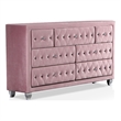 Bowery Hill Velvet Pink 7-Drawer Dresser Horizontal Glam Assembled