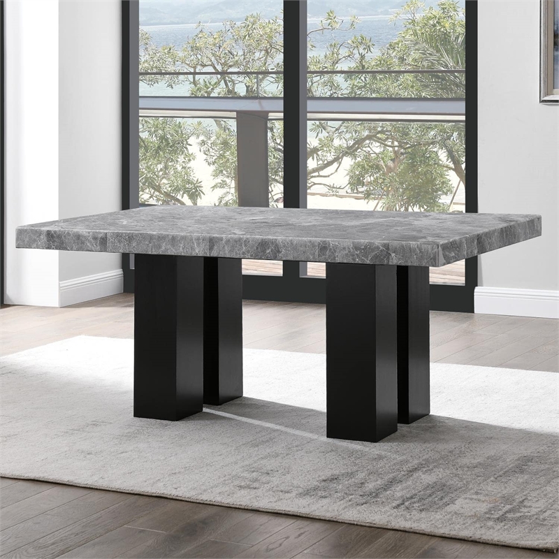 Bowery Hill Contemporary Rectangle Gray Marble Top Dining Table