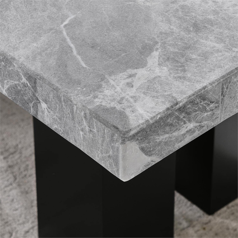 Bowery Hill Contemporary Rectangle Gray Marble Top Dining Table