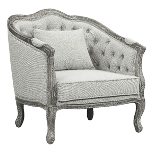 Bowery Hill Linen Chair with Wooden Frame and Pillow in Gray and Gray Oak