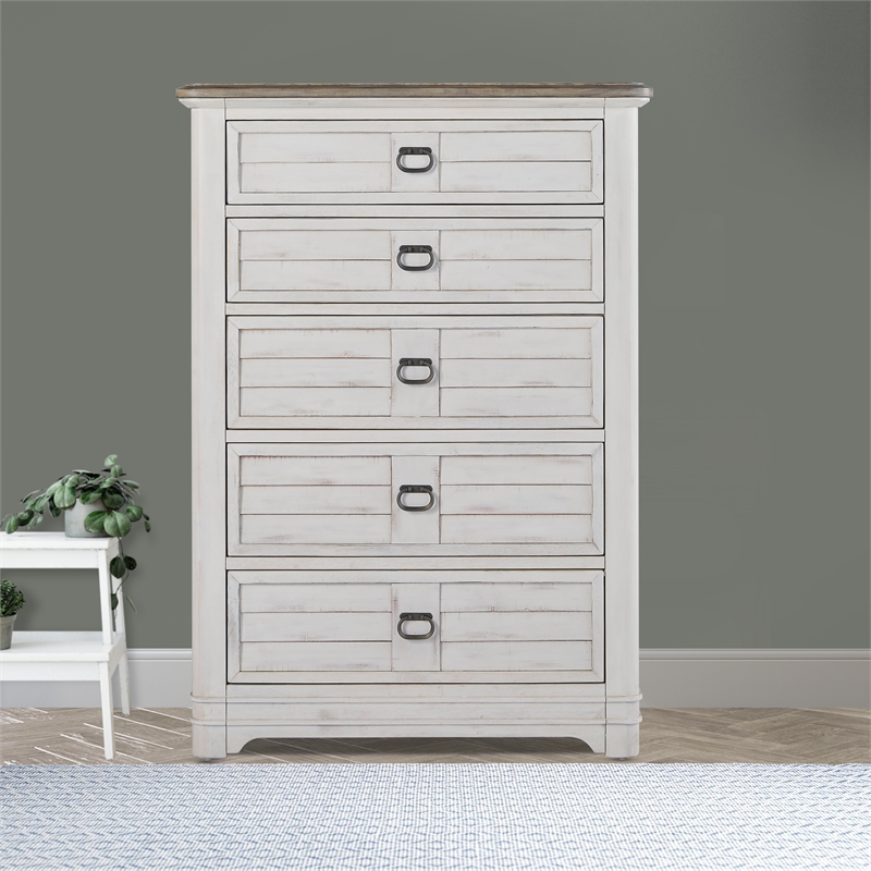 Bowery Hill White-Washed Wood Farmhouse Style 5-drawer Chest