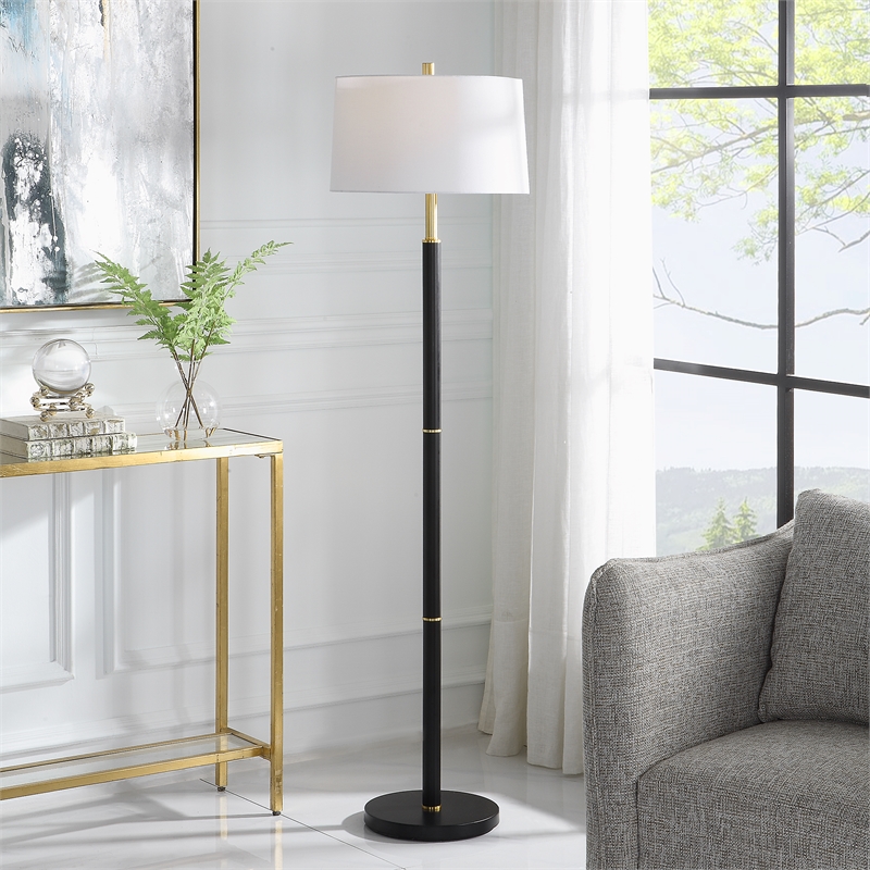 Bowery Hill 1-Light Contemporary Metal Floor Lamp in Black/Gold
