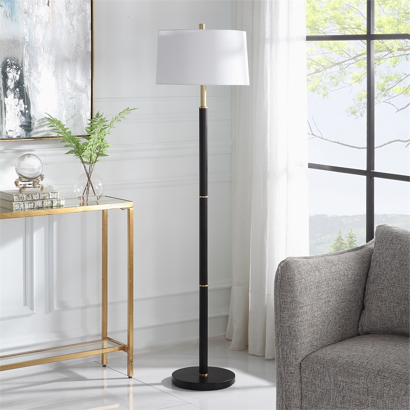 Bowery Hill 1-Light Contemporary Metal Floor Lamp in Black/Gold