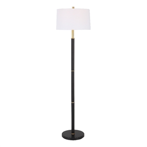 Bowery Hill 1-Light Contemporary Metal Floor Lamp in Black/Gold
