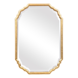 Bowery Hill Contemporary MDF Wood/Glass Mirror in Gold with Lightly Antiqued
