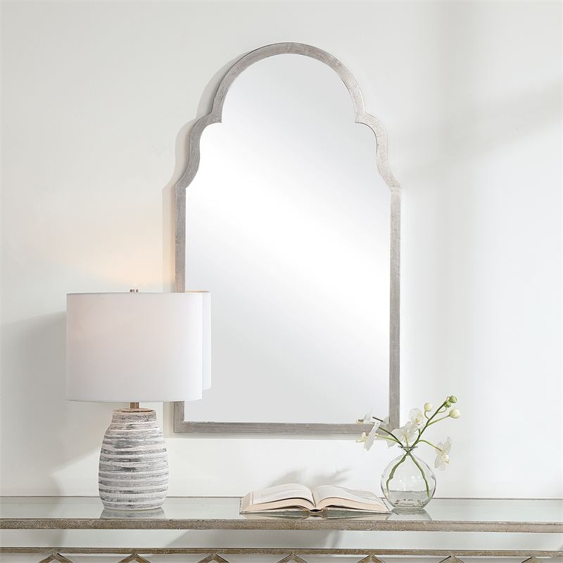 Bowery Hill Contemporary Iron Metal and MDF Mirror in Silver Finish