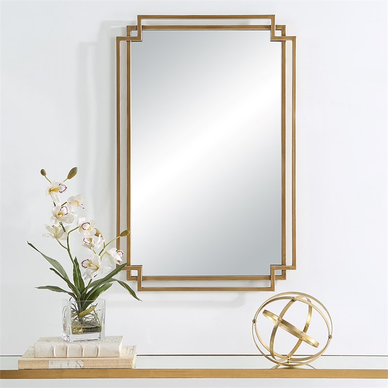 Bowery Hill Traditional Metal Mirror with Subtle Silver Highlights in Gold