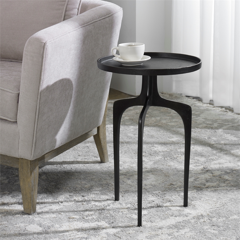 Bowery Hill Contemporary Aluminum Accent Table with Round Top in Dark Brown