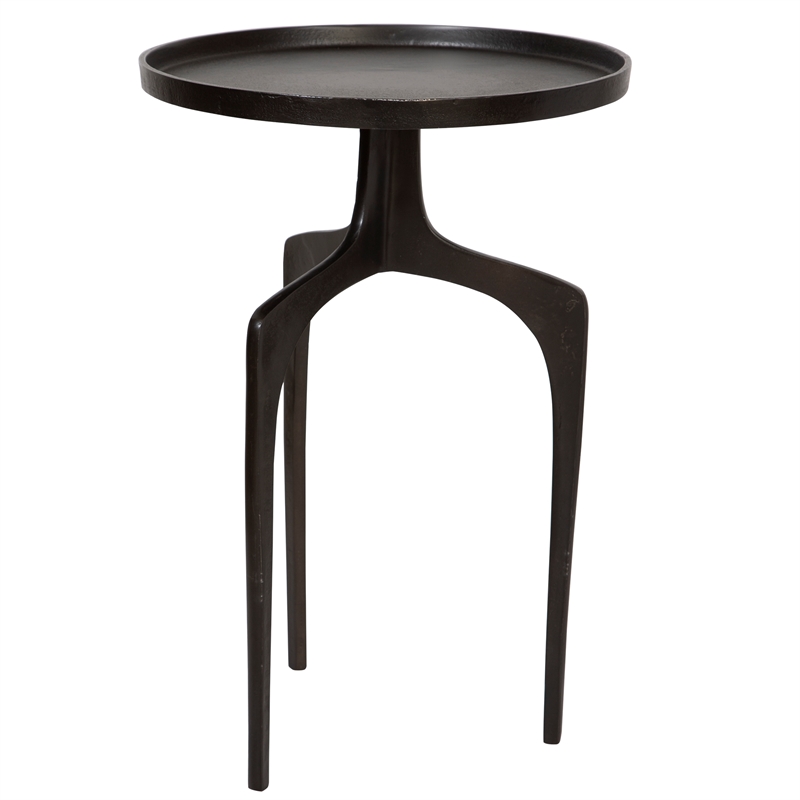 Bowery Hill Contemporary Aluminum Accent Table with Round Top in Dark Brown