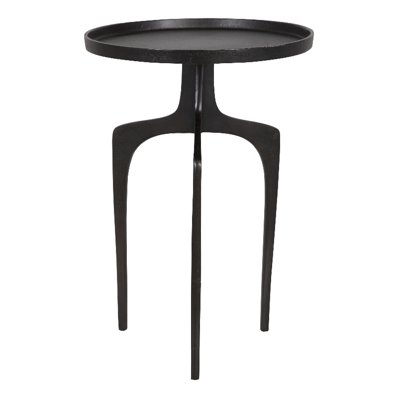 Bowery Hill Contemporary Aluminum Accent Table with Round Top in Dark Brown