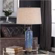 Bowery Hill Ceramic Blue Table Lamp Round 29.75