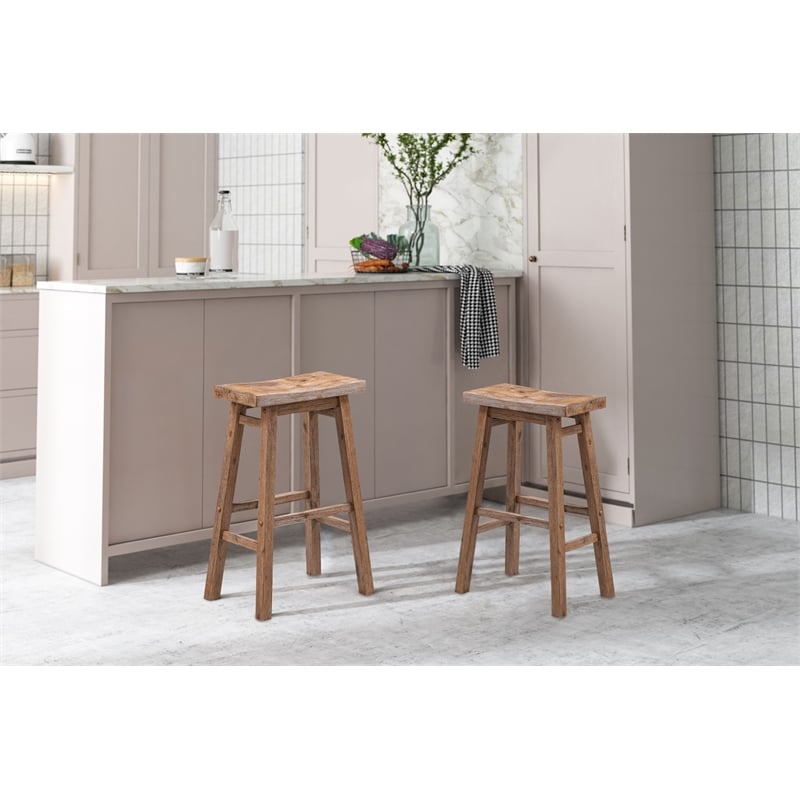 Bowery Hill Backless Saddle Bar Height Stools - Barnwood Wire-Brush - Set of 2