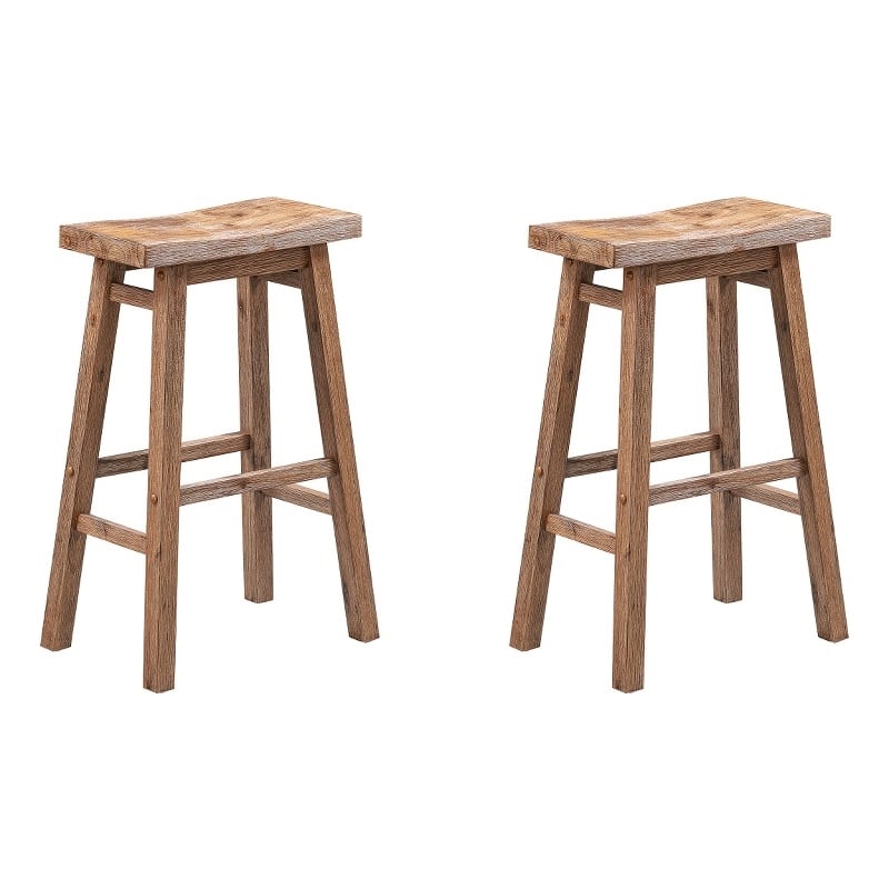 Bowery Hill Backless Saddle Bar Height Stools - Barnwood Wire-Brush - Set of 2