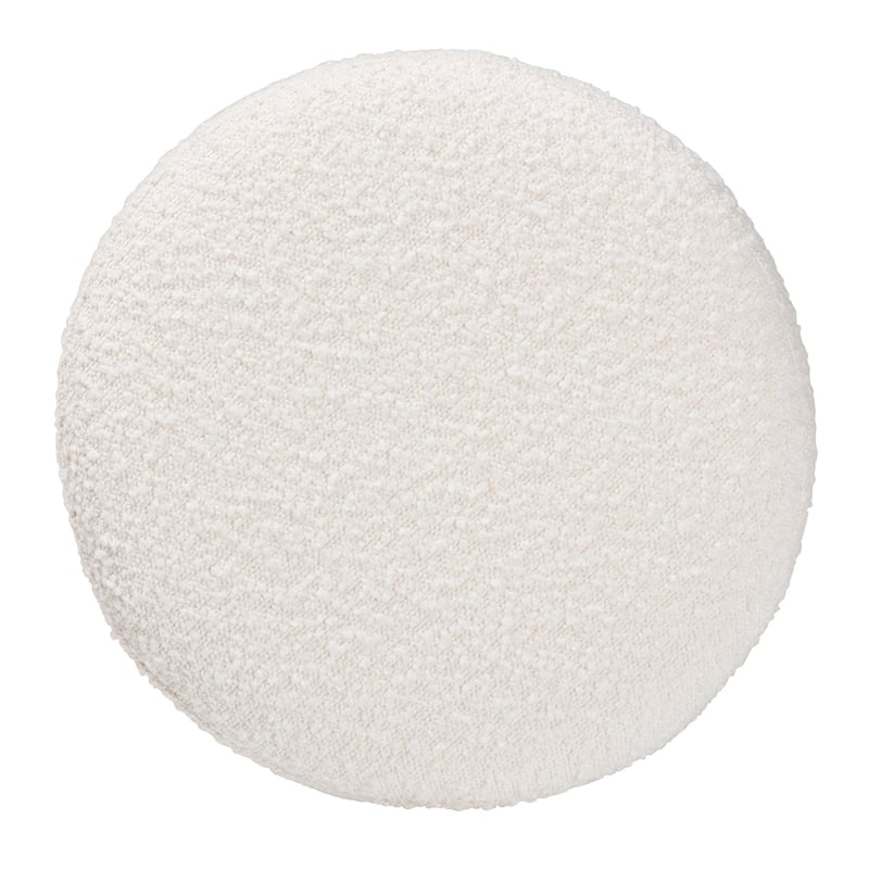 Bowery Hill Cream Boucle Fabric and Walnut Brown Wood Ottoman Footstool