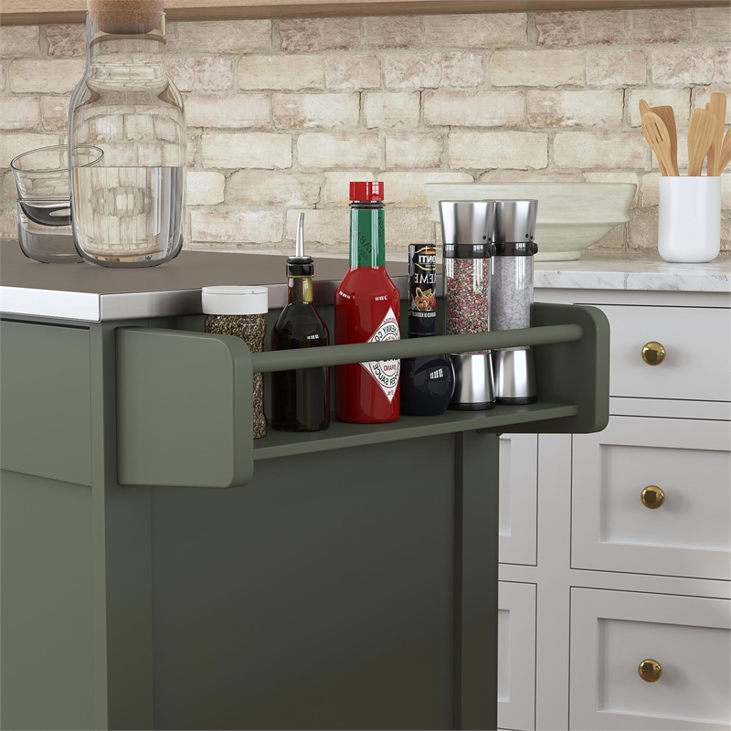 Bowery Hill Engineered Wood Kitchen Cart in Sage Green/Nickel