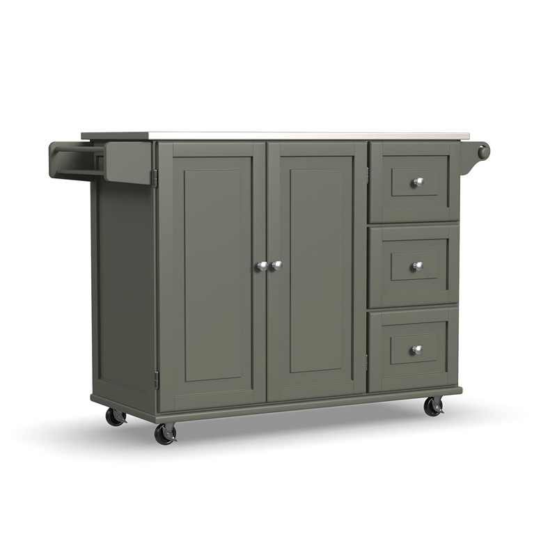 Bowery Hill Engineered Wood Kitchen Cart in Sage Green/Nickel