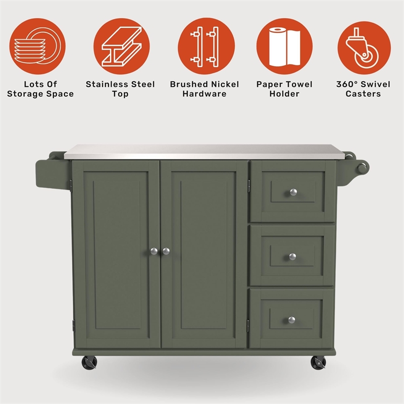 Bowery Hill Engineered Wood Kitchen Cart in Sage Green/Nickel