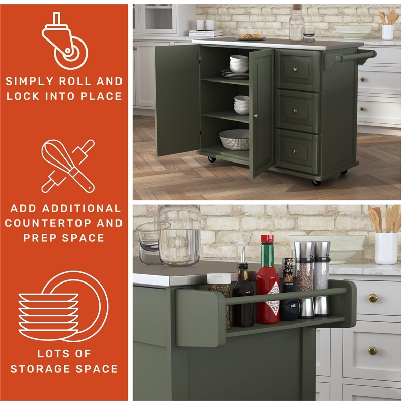 Bowery Hill Engineered Wood Kitchen Cart in Sage Green/Nickel