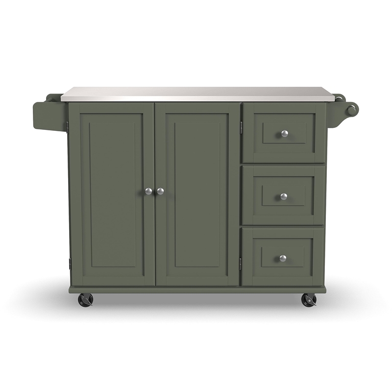 Bowery Hill Engineered Wood Kitchen Cart in Sage Green/Nickel