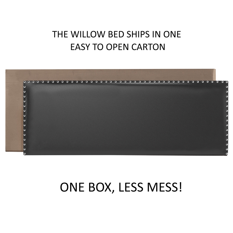 Bowery Hill Nail Head Trim Upholstered Queen Bed Black Faux Leather