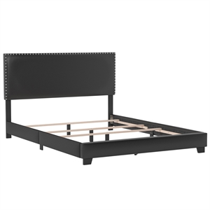 Bowery Hill Nail Head Trim Upholstered Queen Bed Black Faux Leather