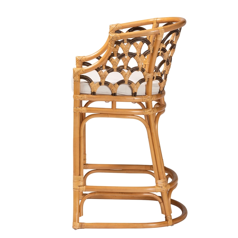Bowery Hill Modern Bohemian Light Honey and Dark Brown Rattan Bar Stool