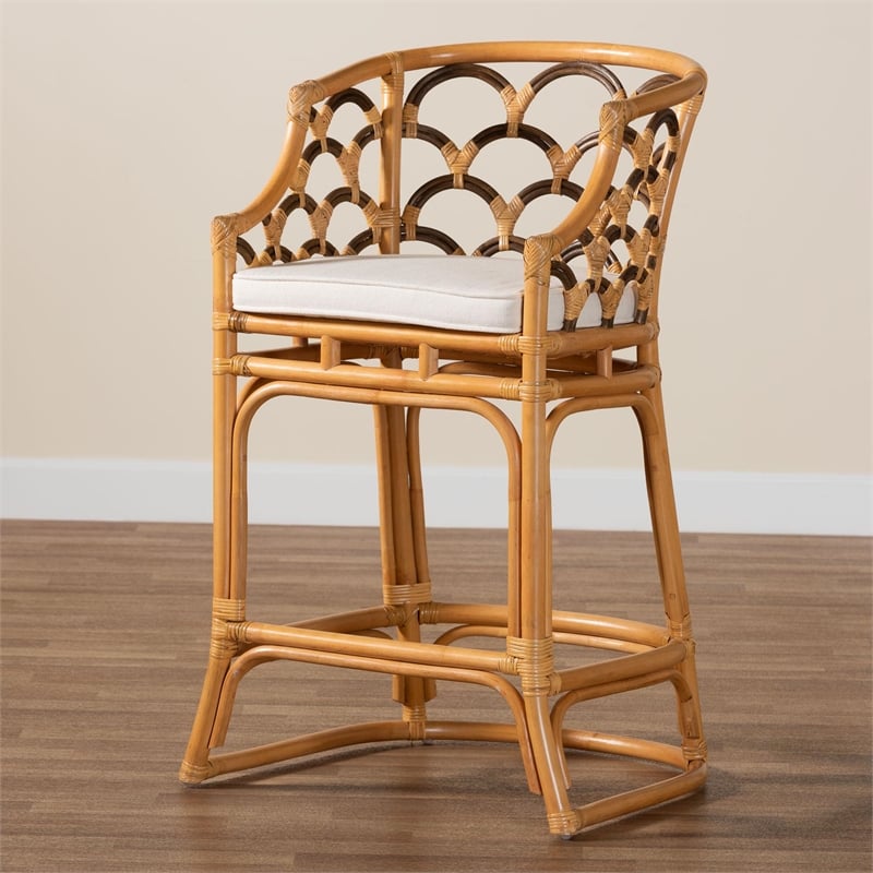 Bowery Hill Modern Bohemian Light Honey and Dark Brown Rattan Bar Stool