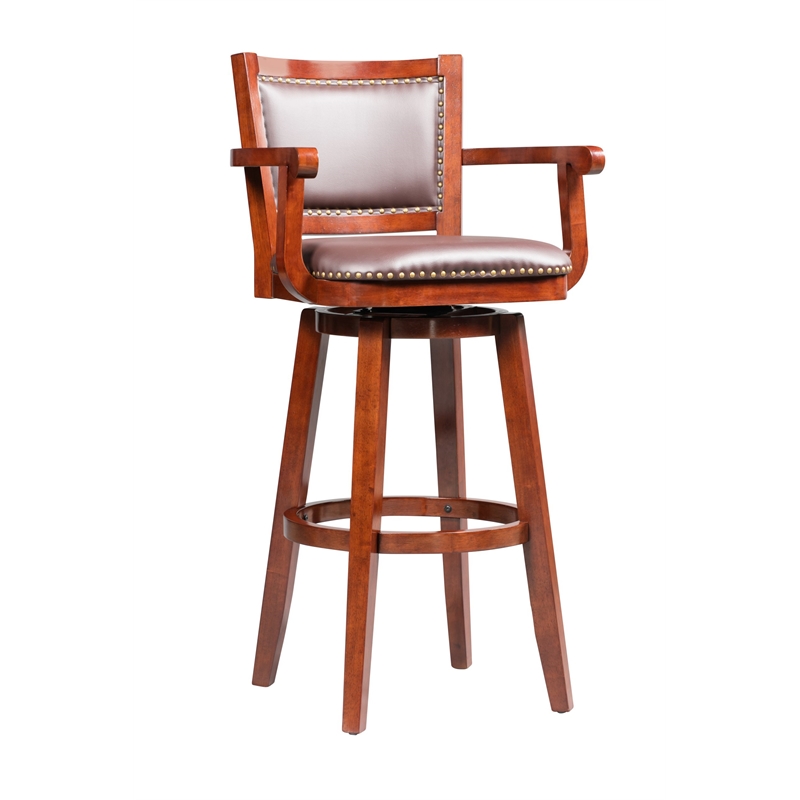 Bowery Hill Modern Extra Tall Swivel Bar Stool with Arms - Cherry