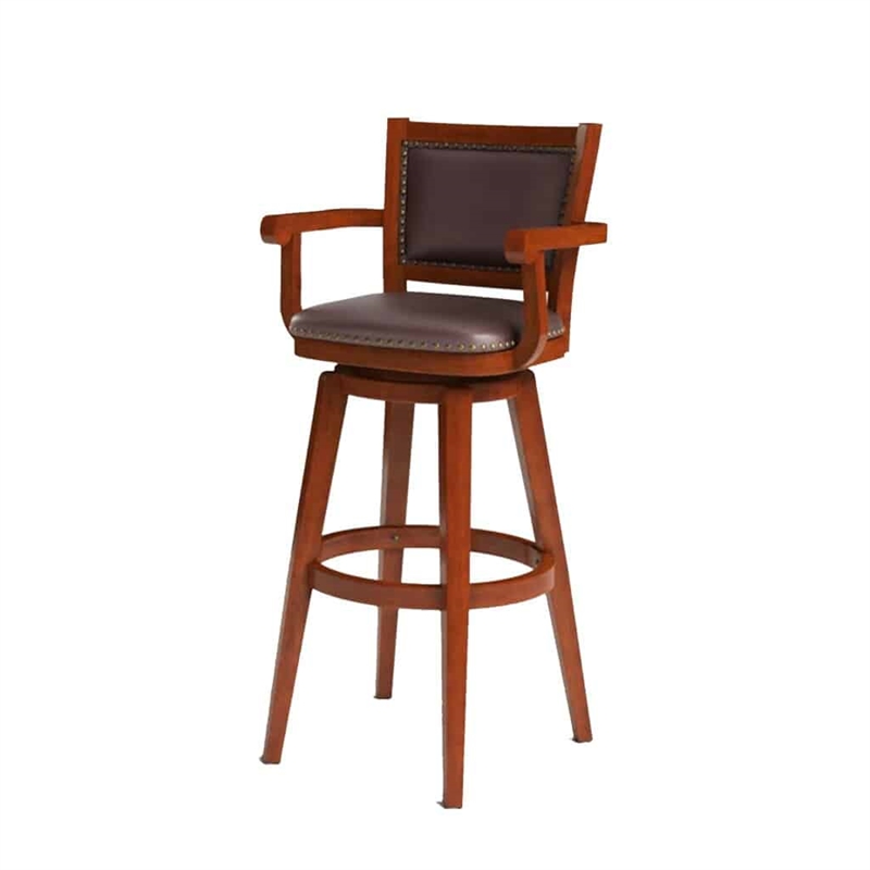 Bowery Hill Modern Extra Tall Swivel Bar Stool with Arms - Cherry