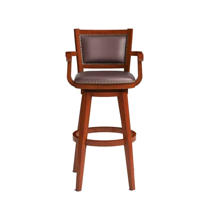 Bowery Hill Modern Extra Tall Swivel Bar Stool with Arms - Cherry
