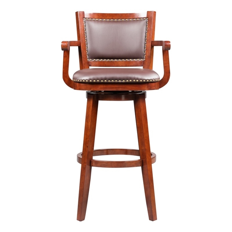 Bowery Hill Modern Extra Tall Swivel Bar Stool with Arms - Cherry