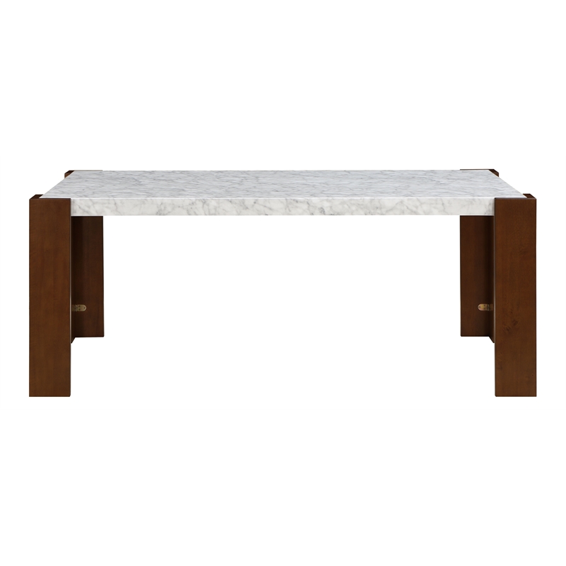 Bowery Hill Wooden Dining Table with Engineering Stone Top in White/Brown
