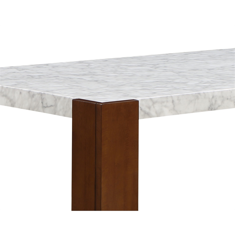 Bowery Hill Wooden Dining Table with Engineering Stone Top in White/Brown