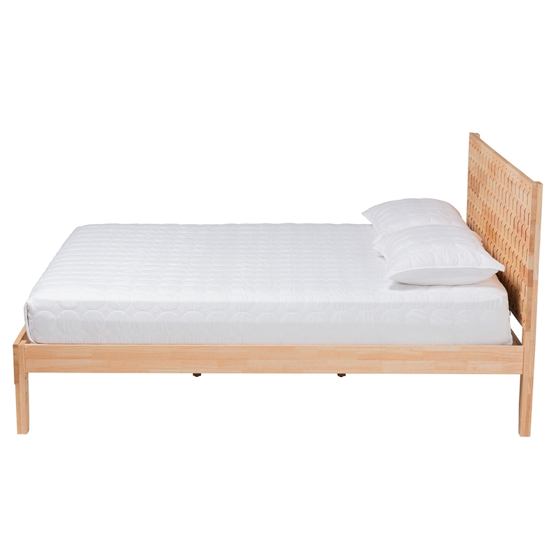 Bowery Hill Japandi Carved Honeycomb Natural King Size Platform Bed