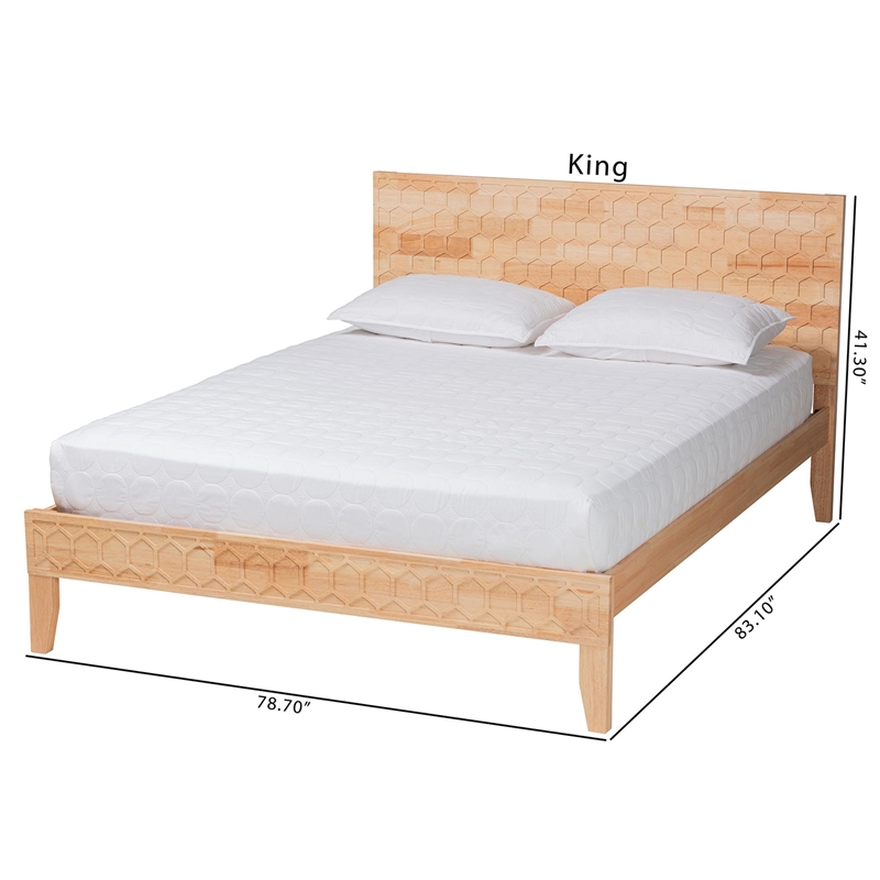 Bowery Hill Japandi Carved Honeycomb Natural King Size Platform Bed