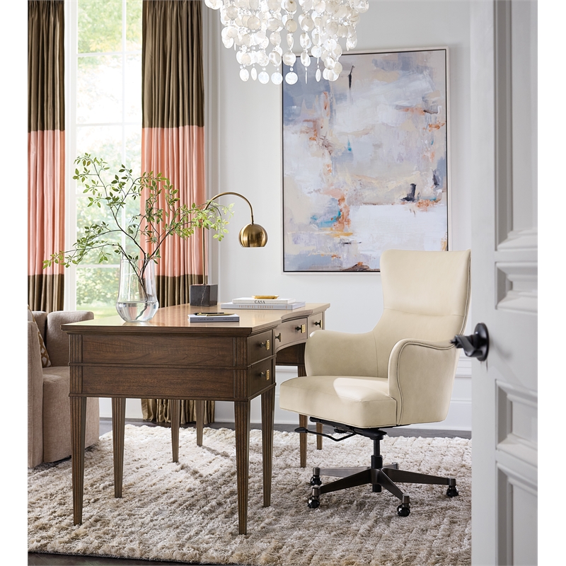 Bowery Hill Modern Executive Tilt Leather Swivel Chair in Beige