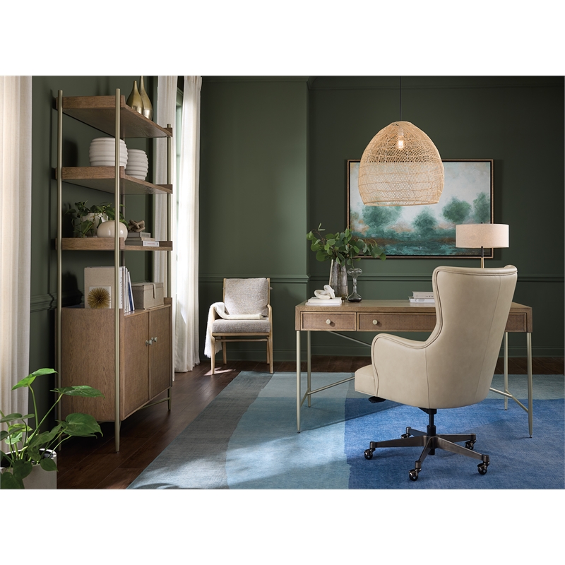 Bowery Hill Modern Executive Tilt Leather Swivel Chair in Beige