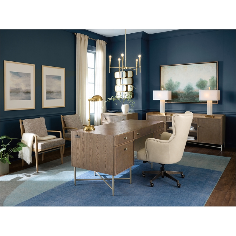 Bowery Hill Modern Executive Tilt Leather Swivel Chair in Beige