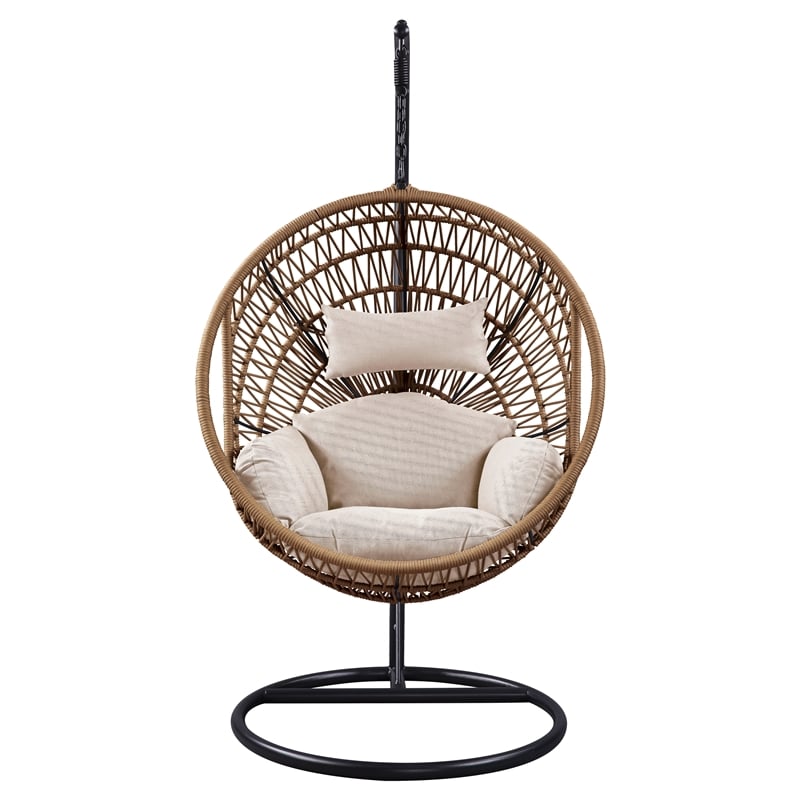 Bowery Hill Outdoor Patio Hanging Chair/Stand in Beige Fabric and Rope