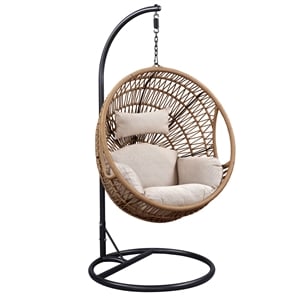 Bowery Hill Outdoor Patio Hanging Chair/Stand in Beige Fabric and Rope