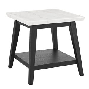 Bowery Hill Modern 24&quot White Marble Square Top End Table Black