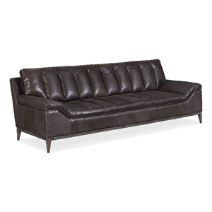 Bowery Hill Contemporary Leather Stationary Sofa in Black Leather