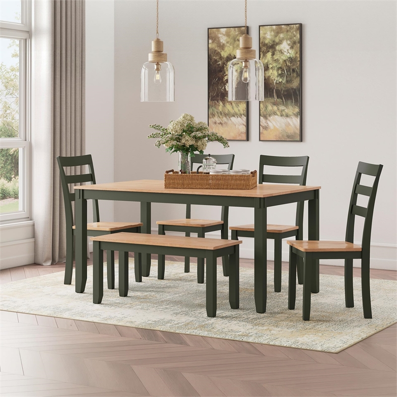 Bowery Hill Modern Natural & Green Dining Table Set - Set of 6