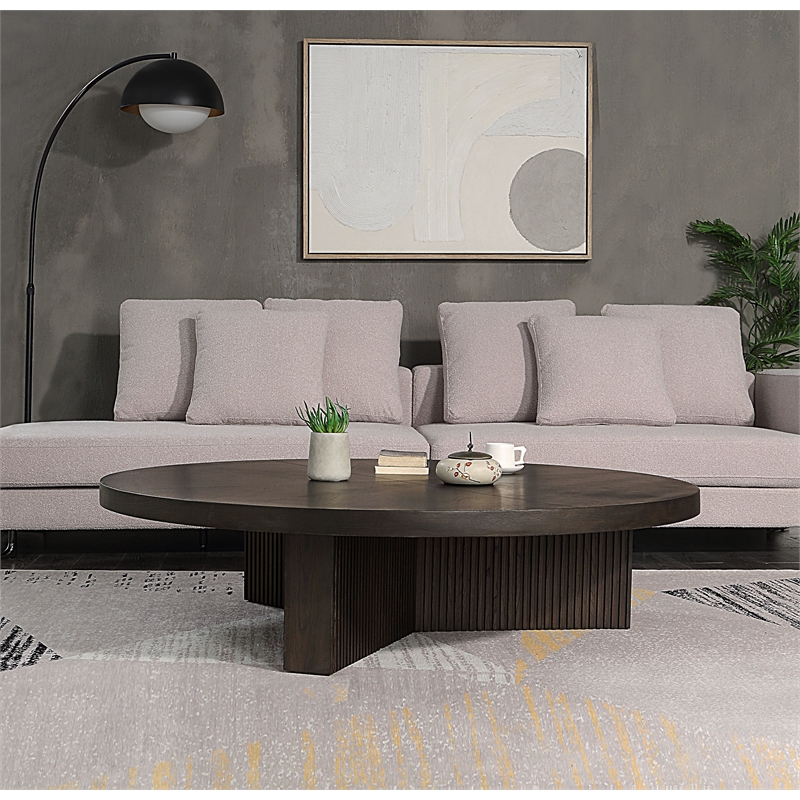 Bowery Hill Contemporary Wood Round Coffee Table in Oak Finish