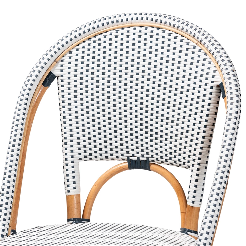 Bowery Hill Two-Tone Navy and White Weaving and Natural Rattan Bar Stool