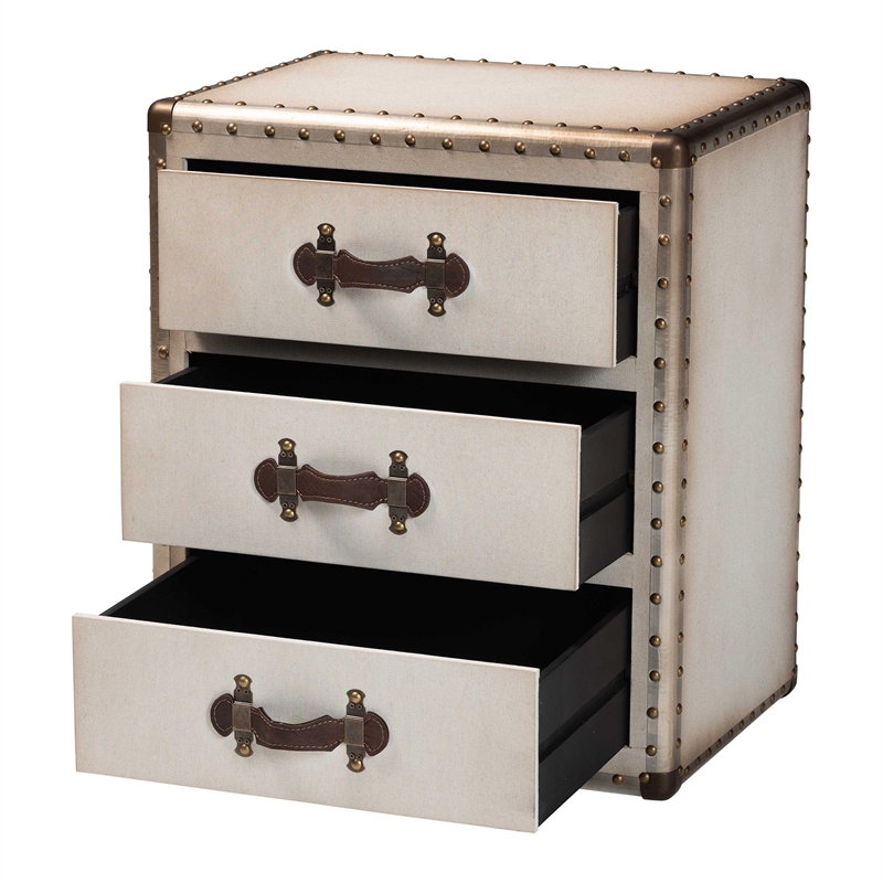 Bowery Hill Contemporary Vintage White Canvas 3-Drawer End Table