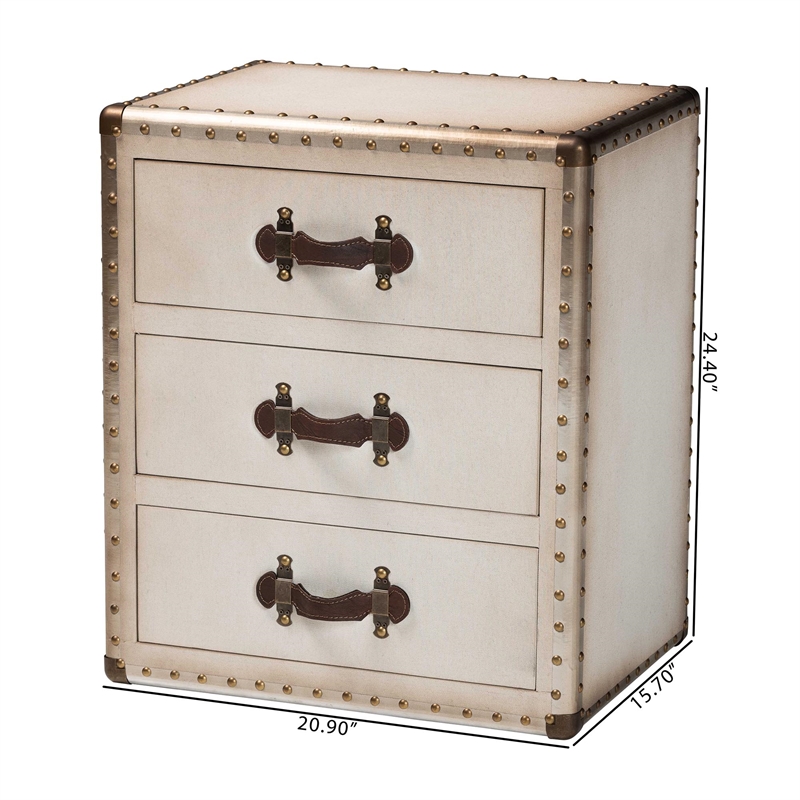 Bowery Hill Contemporary Vintage White Canvas 3-Drawer End Table