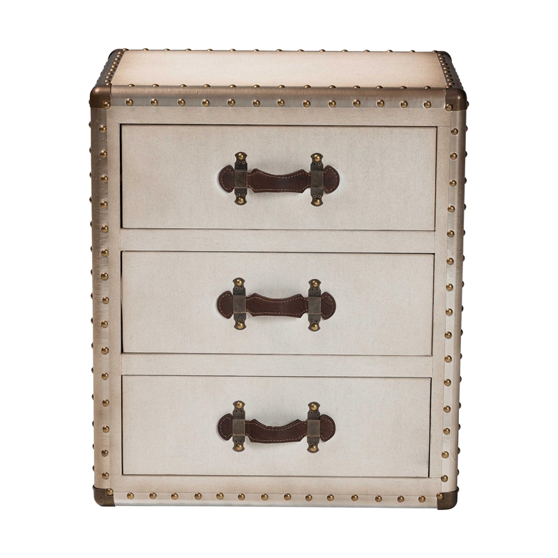 Bowery Hill Contemporary Vintage White Canvas 3-Drawer End Table