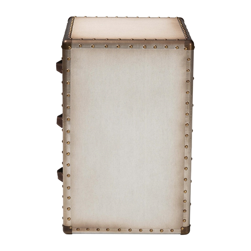 Bowery Hill Contemporary Vintage White Canvas 3-Drawer End Table