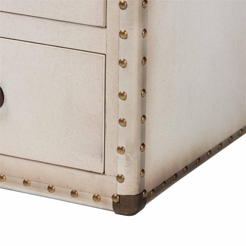 Bowery Hill Contemporary Vintage White Canvas 3-Drawer End Table